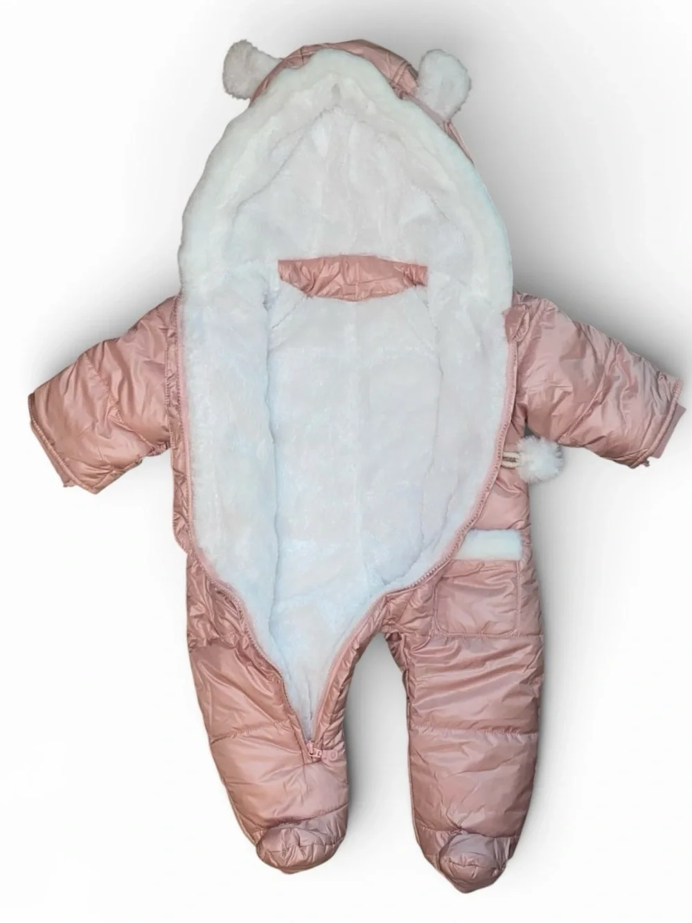 FIRST IMPRESSIONS Infant Girls Puffy Quilted 1 PC Snow Suit Pink White 6-9 MO